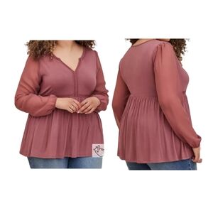 TORRID Super Soft Knit Ginger Babydoll Mix Fabric Balloon Chiffon Sleeve Top 3X